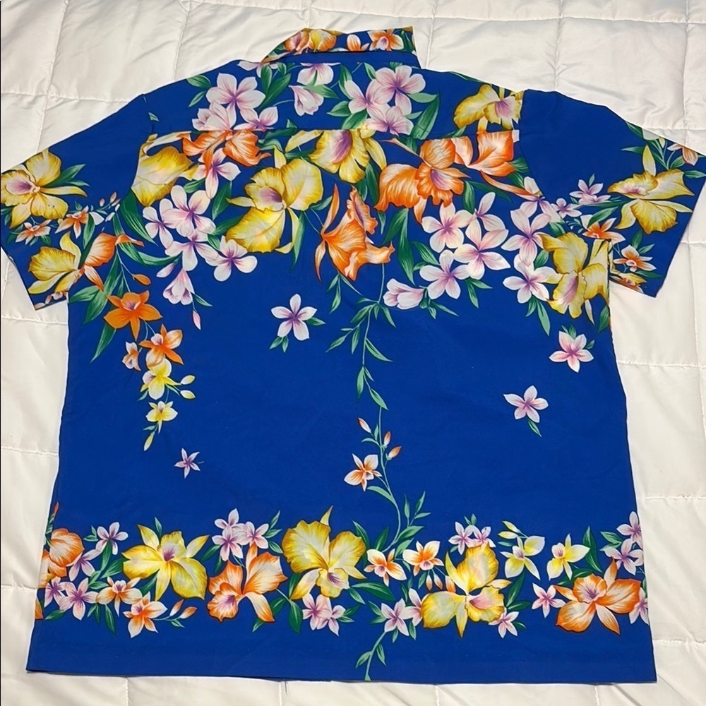 Hilo Hattie’s Hawaii Luau Tropical Floral Blue Hawaiian Shirt Vintage - Picture 6 of 6